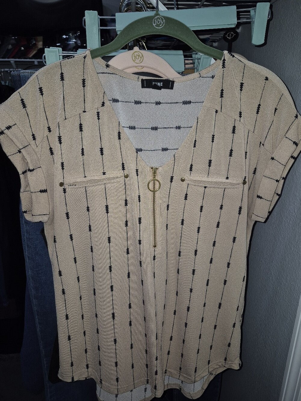 V Neck Blouse With Gold Zipper